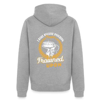 I Bake Because Punching People Frowned Upon Backen - Unisex Premium Bio Zip Hoodie - Grau meliert - Hinten - Nico (187cm)