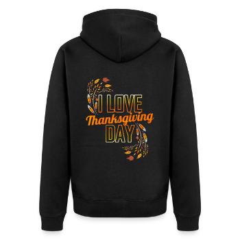 Feathers Leaves I Love Thanksgiving Day - Unisex Premium Bio Zip Hoodie - Schwarz - Hinten - Nico (187cm)