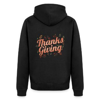 Brown Logo for Thanks Giving Thanksgiving - Unisex Premium Organic Zip Hoodie - black - Back - Nico (187cm)