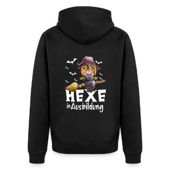 Hexen Ausbildung kleine Hexe Hexenbesen Fledermaus - Unisex Premium Bio Zip Hoodie - Schwarz - Hinten - Nico (187cm)