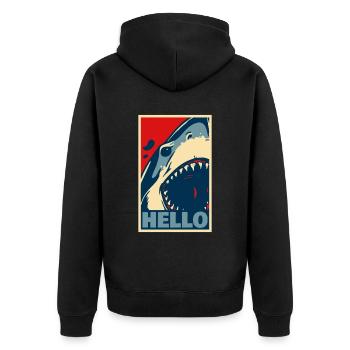 Hallo Hai - Unisex Premium Bio Zip Hoodie - Schwarz - Hinten - Nico (187cm)