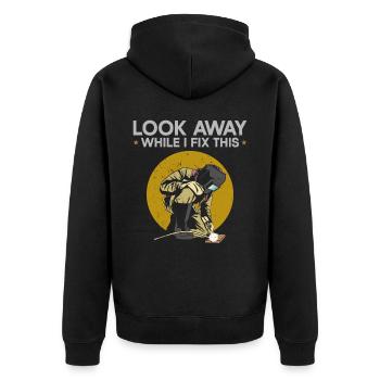 Welder Welding Vintage Look Away - Unisex Premium Bio Zip Hoodie - Schwarz - Hinten - Nico (187cm)