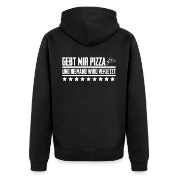 Pizza Pizzaria Pizzarezept Pizzabäcker - Unisex Premium Bio Zip Hoodie - Schwarz - Hinten - Nico (187cm)