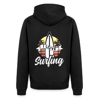 J’aime le surf surf planche de surf surfeur - Veste à capuche bio Premium Unisexe - noir - Dos - Nico (187cm)