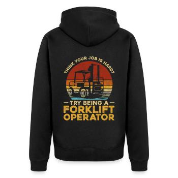 Certified Forklift Truck Operator - Unisex Premium Bio Zip Hoodie - Schwarz - Hinten - Nico (187cm)