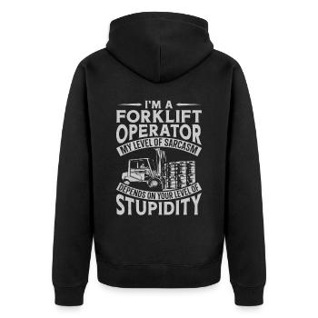 Certified Forklift Truck Operator - Unisex Premium Organic Zip Hoodie - black - Back - Nico (187cm)