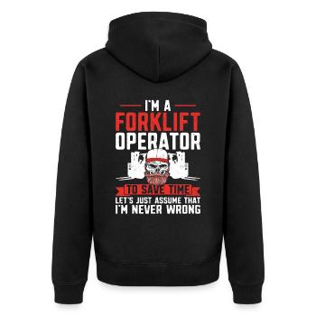 Certified Forklift Truck Operator - Unisex Premium Organic Zip Hoodie - black - Back - Nico (187cm)