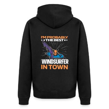 Windsurfing Windsurfer Funny - Unisex Premium Organic Zip Hoodie - black - Back - Nico (187cm)