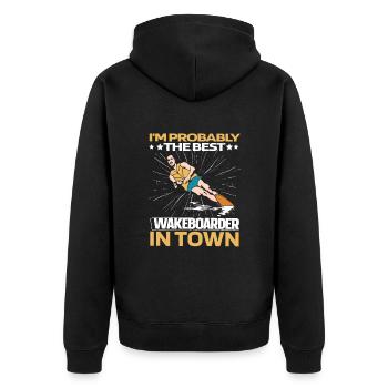 Wakeboard Wakeboarder Witzig - Unisex Premium Bio Zip Hoodie - Schwarz - Hinten - Nico (187cm)