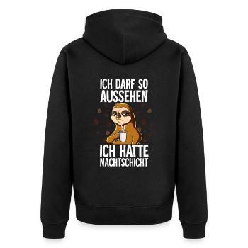 Ich Hatte Nachtschicht Kaffee Faultier - Unisex Premium Bio Zip Hoodie - Schwarz - Hinten - Nico (187cm)