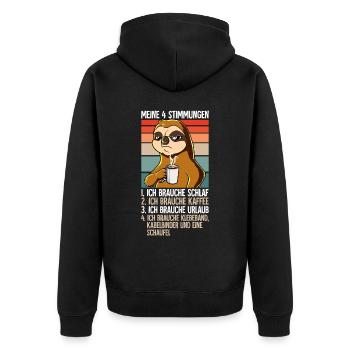 Meine 4 Stimmungen Kaffee Faultier - Unisex Premium Bio Zip Hoodie - Schwarz - Hinten - Nico (187cm)