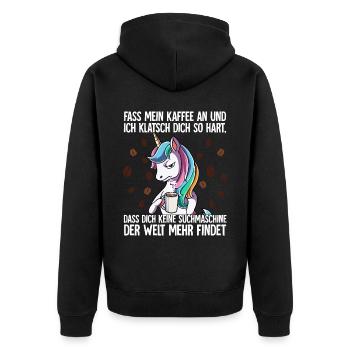 Fass mein Kaffee an und ich klatsch dich Kaffee - Unisex Premium Bio Zip Hoodie - Schwarz - Hinten - Nico (187cm)