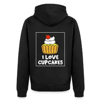 J’aime les cupcakes les amateurs de nourriture sucrée Cupcake - Veste à capuche bio Premium Unisexe - noir - Dos - Nico (187cm)