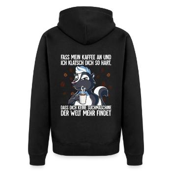 Fass mein Kaffee an und ich klatsch dich Kaffee - Unisex Premium Bio Zip Hoodie - Schwarz - Hinten - Nico (187cm)