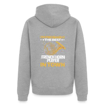 Corniste Français Horn Lustig - Veste à capuche bio Premium Unisexe - gris chiné - Dos - Nico (187cm)