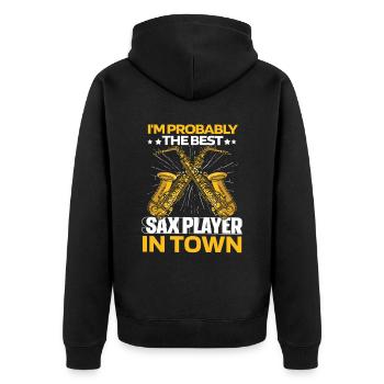 Saxophone Saxophone - Unisex Premium Organic Zip Hoodie - black - Back - Nico (187cm)