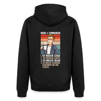 Meine 4 Stimmungen Kaffee Mann - Unisex Premium Bio Zip Hoodie - Schwarz - Hinten - Nico (187cm)