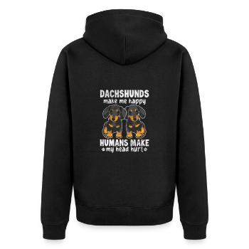 Dachshund - Unisex Premium Organic Zip Hoodie - black - Back - Nico (187cm)