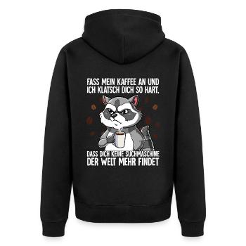 Fass mein Kaffee an und ich klatsch dich Kaffee - Unisex Premium Bio Zip Hoodie - Schwarz - Hinten - Nico (187cm)