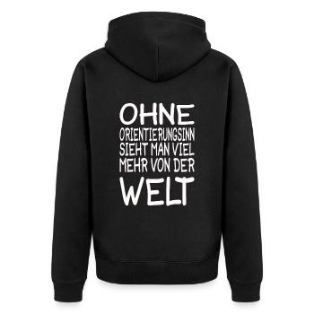 Orientierungssinn Mehr Von Der Welt Wandern Urlaub - Unisex Premium Bio Zip Hoodie - Schwarz - Hinten - Nico (187cm)