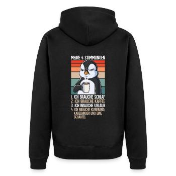Meine 4 Stimmungen Kaffee Pinguin - Unisex Premium Bio Zip Hoodie - Schwarz - Hinten - Nico (187cm)