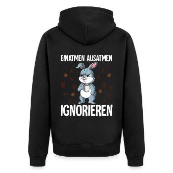 Einatmen Ausatmen Ignorieren Kaffee Hase - Unisex Premium Bio Zip Hoodie - Schwarz - Hinten - Nico (187cm)