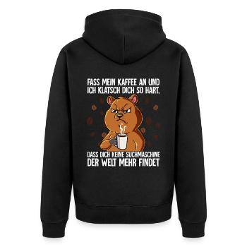 Fass mein Kaffee an und ich klatsch dich Kaffee - Unisex Premium Bio Zip Hoodie - Schwarz - Hinten - Nico (187cm)
