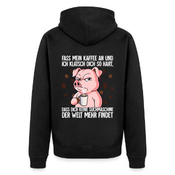Fass mein Kaffee an und ich klatsch dich Kaffee - Unisex Premium Bio Zip Hoodie - Schwarz - Hinten - Nico (187cm)