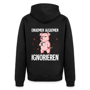 Einatmen Ausatmen Ignorieren Kaffee Schwein - Unisex Premium Bio Zip Hoodie - Schwarz - Hinten - Nico (187cm)