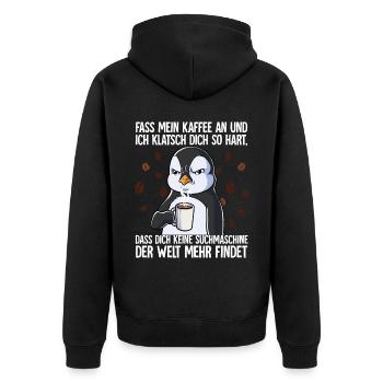 Fass mein Kaffee an und ich klatsch dich Kaffee - Unisex Premium Bio Zip Hoodie - Schwarz - Hinten - Nico (187cm)