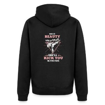 She Is Beauty She Is Grace She Will Kick You In - Unisex Premium Bio Zip Hoodie - Schwarz - Hinten - Nico (187cm)