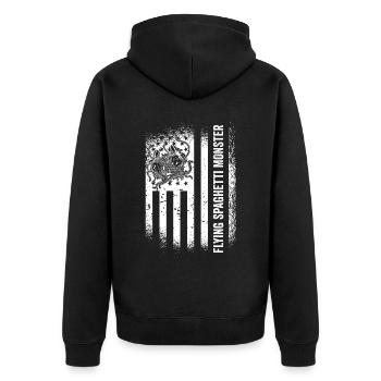 Fliegendes Spaghettimonster US-Flagge Pastafari - Unisex Premium Bio Zip Hoodie - Schwarz - Hinten - Nico (187cm)