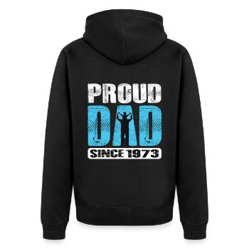 Proud Dad Since 1973 - Unisex Premium Bio Zip Hoodie - Schwarz - Hinten - Nico (187cm)