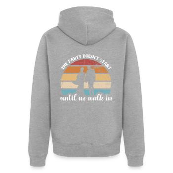 Die Party Beginnt Nicht, Bis Wir Für Die Braut - Unisex Premium Bio Zip Hoodie - Grau meliert - Hinten - Nico (187cm)