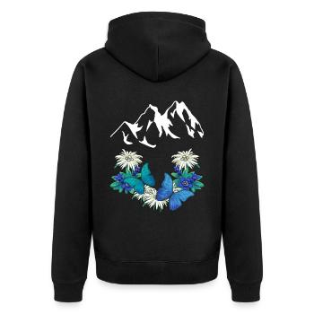 Autriche Suisse Dolomites Salzbourg Tyrol du Sud Alm - Veste à capuche bio Premium Unisexe - noir - Dos - Nico (187cm)