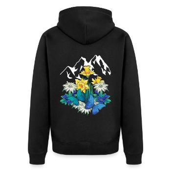 Austria Tyrol Spring Nature Alm Gentian Flowers - Unisex Premium Organic Zip Hoodie - black - Back - Nico (187cm)