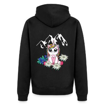 Alps Unicorn Children Tyrol Mountains Peaks Flowers - Unisex Premium Organic Zip Hoodie - black - Back - Nico (187cm)