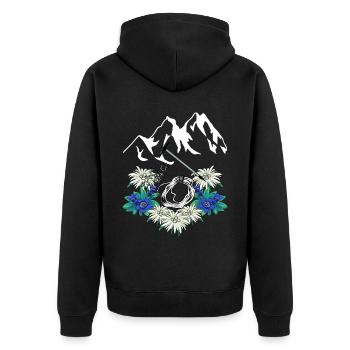 Alpen Gentian Edelweiss Mountaineers Climbing Mountains - Unisex Premium Organic Zip Hoodie - black - Back - Nico (187cm)