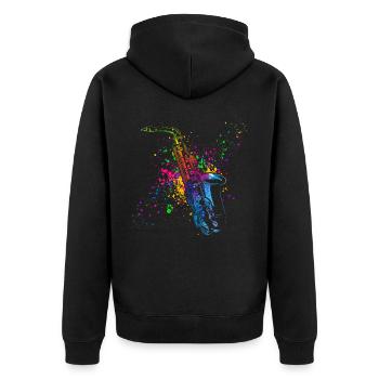 Saxofon, SAXofonist - Unisex Premium Bio Zip Hoodie - Schwarz - Hinten - Nico (187cm)