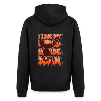 Mag meine Welt auf den Kopf gestellt Breakdance - Unisex Premium Bio Zip Hoodie - Schwarz - Hinten - Nico (187cm)