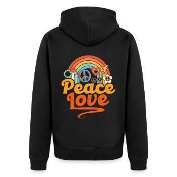 Friedensliebe Hippie - Unisex Premium Bio Zip Hoodie - Schwarz - Hinten - Nico (187cm)