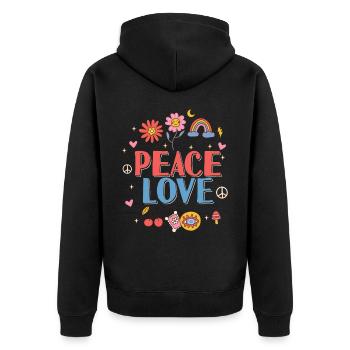 Friedensliebe Hippie - Unisex Premium Bio Zip Hoodie - Schwarz - Hinten - Nico (187cm)