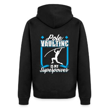 Stabhochsprung Ist Meine Superkraft - Stabspringen - Unisex Premium Bio Zip Hoodie - Schwarz - Hinten - Nico (187cm)