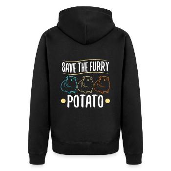 Save The Furry Potato - Unisex Premium Bio Zip Hoodie - Schwarz - Hinten - Nico (187cm)