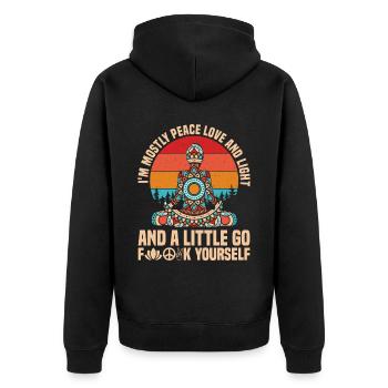 I'm Mostly Peace Love And Light And A Little Go Yo - Unisex Premium Bio Zip Hoodie - Schwarz - Hinten - Nico (187cm)