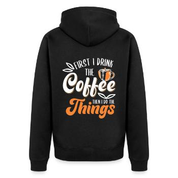Drôle d’abord je bois le café pour l’amateur de café - Veste à capuche bio Premium Unisexe - noir - Dos - Nico (187cm)