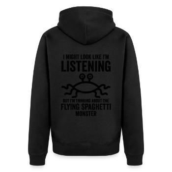 Fliegendes Spaghettimonster FSM - Unisex Premium Bio Zip Hoodie - Schwarz - Hinten - Nico (187cm)