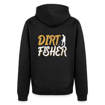 Dirt Fischer Dirt Fishing Metal Detecting - Unisex Premium Bio Zip Hoodie - Schwarz - Hinten - Nico (187cm)