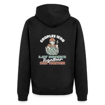 Maurer Paar - Unisex Premium Bio Zip Hoodie - Schwarz - Hinten - Nico (187cm)