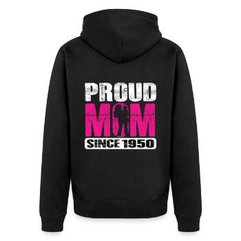 Proud Mom Since 1950 - Unisex Premium Bio Zip Hoodie - Schwarz - Hinten - Nico (187cm)